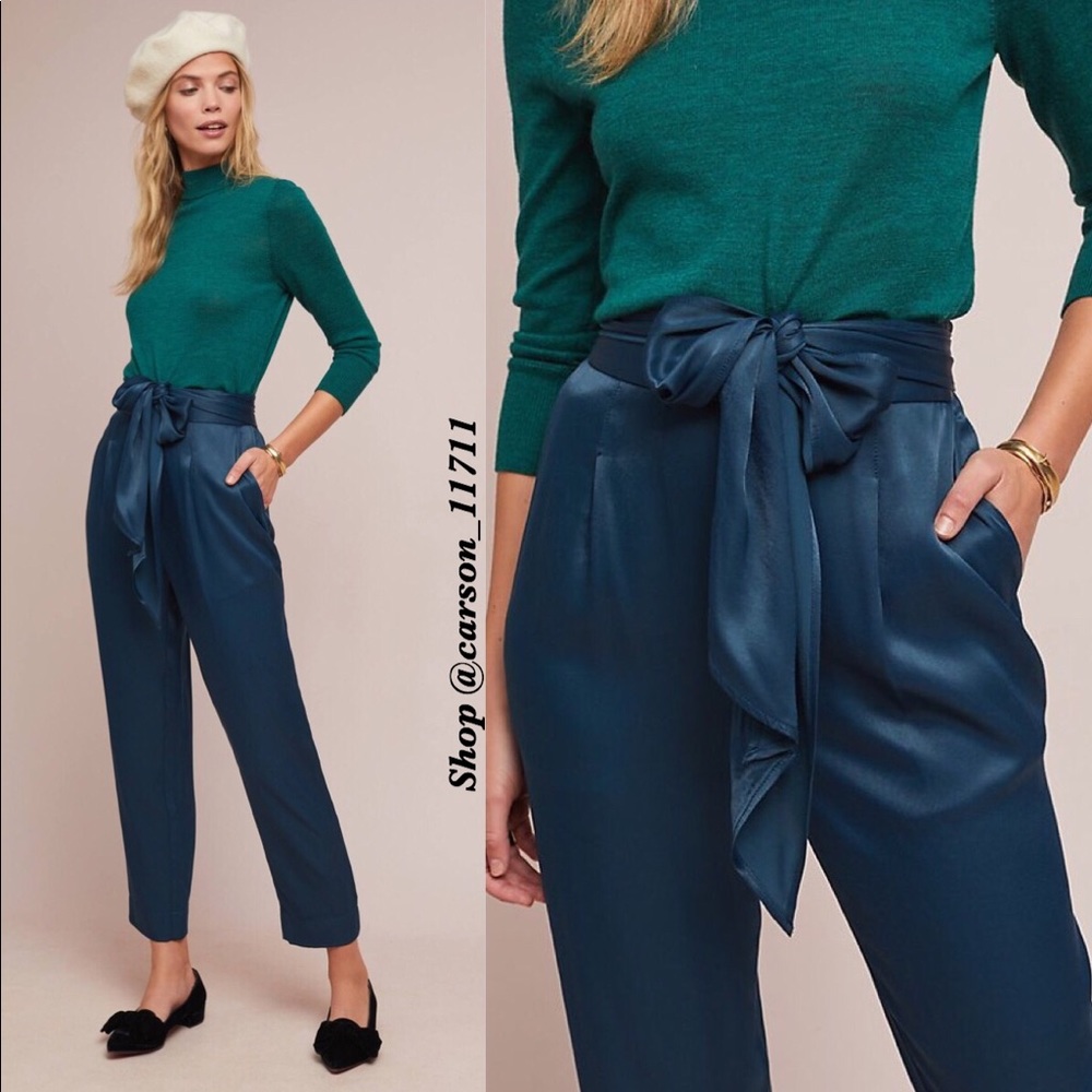 NWT Anthropologie Satin Tie-Waist Pants 4 - Picture 1 of 4